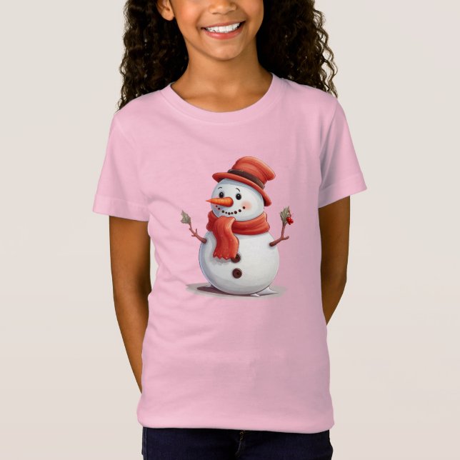 ❄️ Niedliches Snowman Weihnachts-Shirt für Mädchen T-Shirt (Vorderseite)