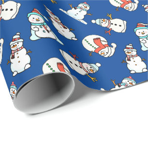 Niedliches Snowmen Navy Blue Pattern Geschenkpapier