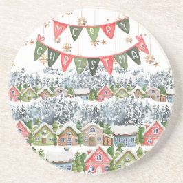 Niedliches Snowy Frohe Weihnachtsdorf Getränkeuntersetzer