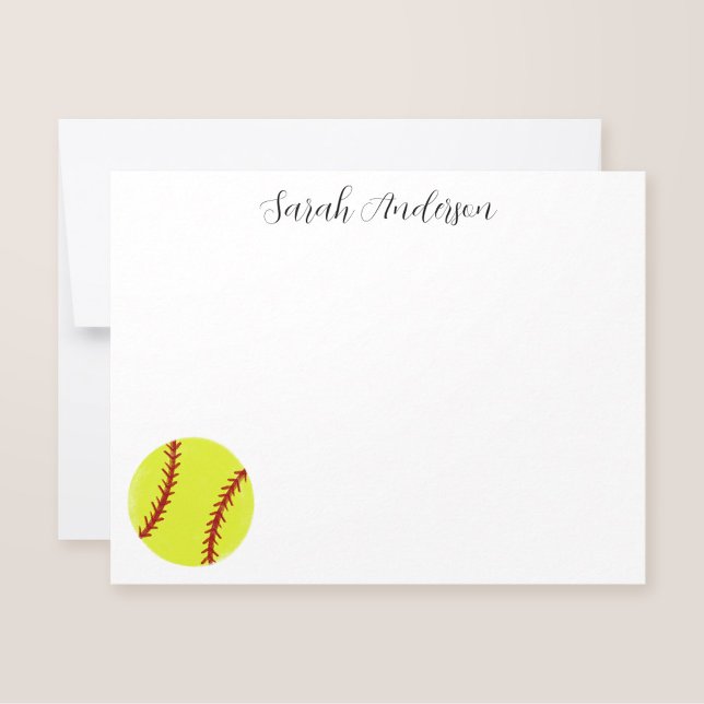 Niedliches Softball Personalisiert Stationery Flat Mitteilungskarte (Von Creator hochgeladen)