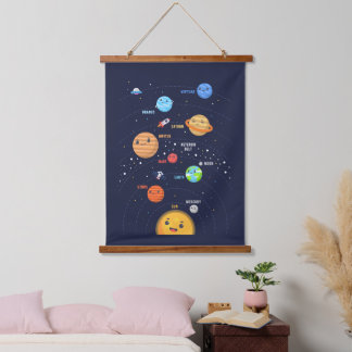 Niedliches Solarsystem Wandteppich Mit Holzrahmen