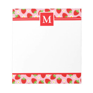 Niedliches Sommer‑Erdbeer‑Monogram Notizblock