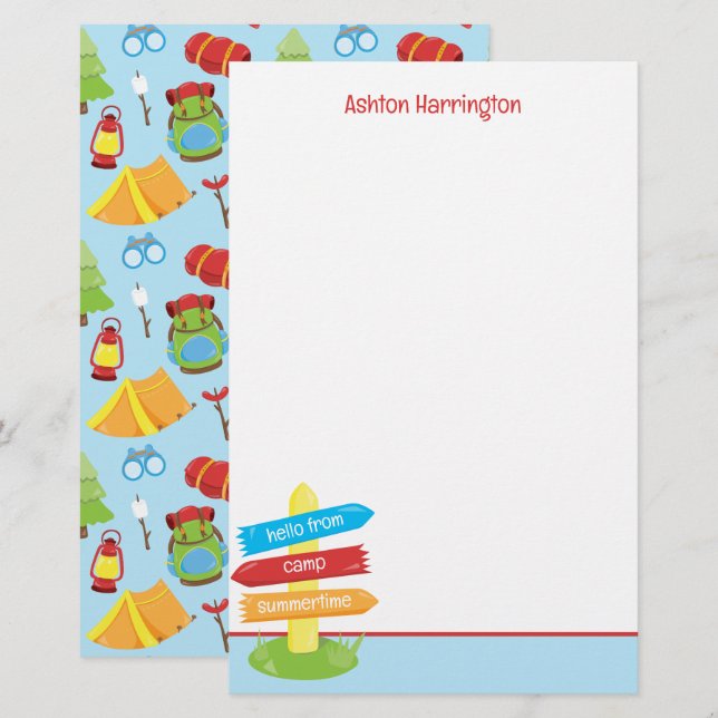 Niedliches Sommercampingmuster Briefpapier (Vorne/Hinten)