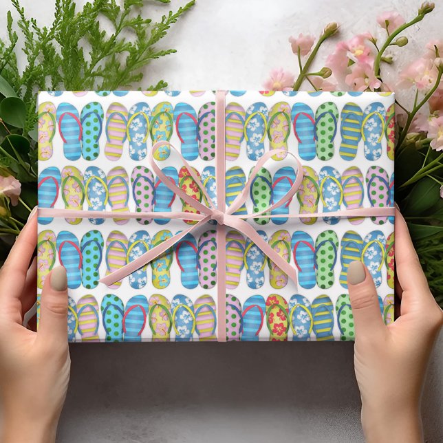Niedliches Sommerfarbenfroh Flip Flops Muster Geschenkpapier Set (Cute Colorful flip flops pattern wrapping paper. )