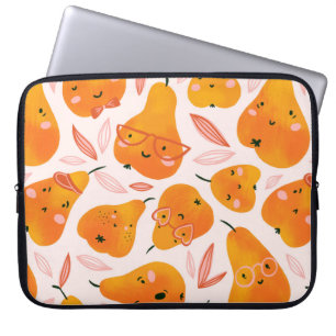 Niedliches Sommernahtloses Muster mit Orangenbirne Laptopschutzhülle