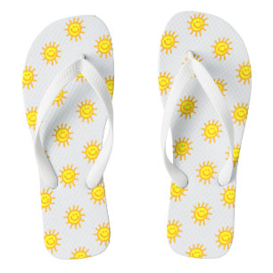 Niedliches Sommerzeitfröhliches Sonnenmuster Weiß Flip Flops