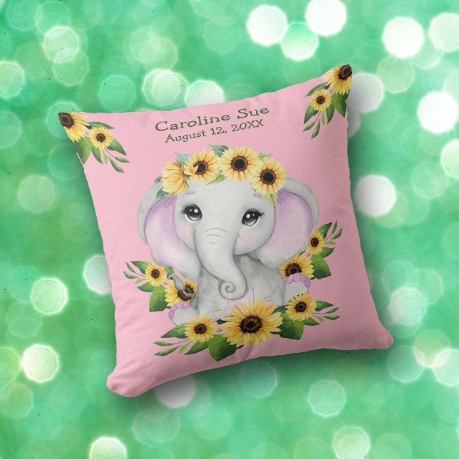 Niedliches Sonnenblume Baby Elephant Girl Throw Ki Kissen (Von Creator hochgeladen)