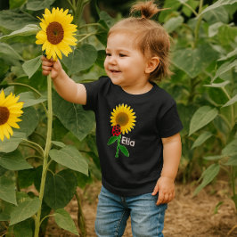 Niedliches Sonnenblumen-Baby (Name hinzufügen) Fin Baby T-shirt