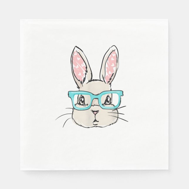 Niedliches Sonnengesicht mit rosa Brille, Osterhas Serviette (Vorderseite)