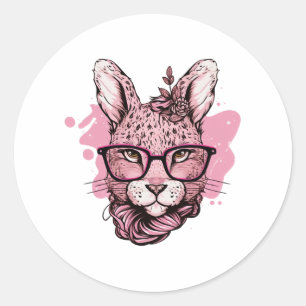 Niedliches Sonnengesicht Pink Brille Blumenleopard Runder Aufkleber