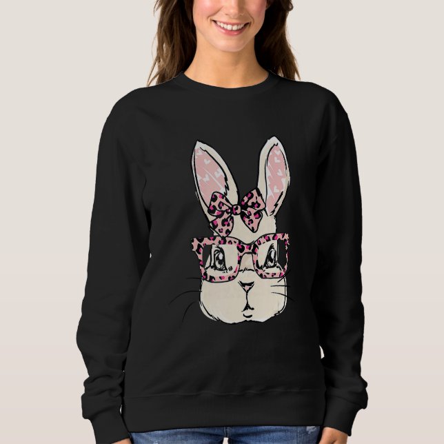 Niedliches Sonnengesicht Pink Leopard Brille Bow K Sweatshirt (Vorderseite)