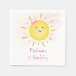 Niedliches Sonnenschein Rosa und Gold Geburtstag Serviette