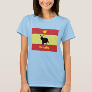 Niedliches Spanisch Stier, Sun u. Flagge T-Shirt