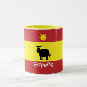 Niedliches Spanisch Stier, Sun u. Flagge Zweifarbige Tasse
