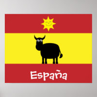 Niedliches Spanisches Bull, Flag & Lächelndes Sonn