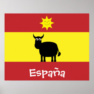 Niedliches Spanisches Bull, Flag & Lächelndes Sonn Poster
