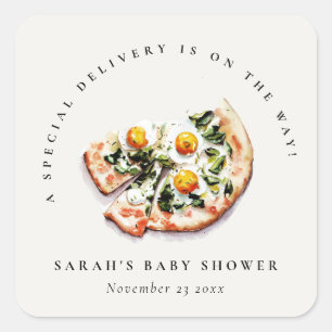 Niedliches Special Delivery Pizza Baby Dusche Part Quadratischer Aufkleber