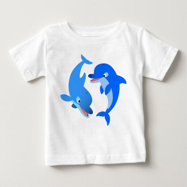 Niedliches Spielen Cartoon Dolphins Baby T - Shirt (Vorderseite)