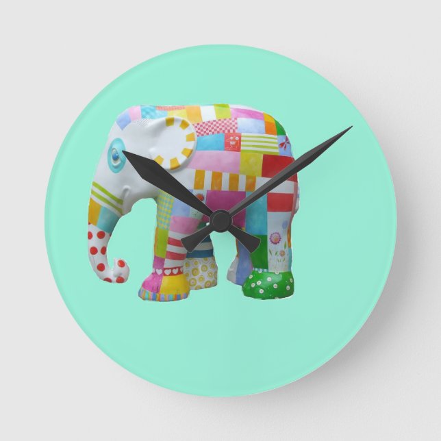 Niedliches Spielzeug Retro-Elefant whimsical bunt Runde Wanduhr (Vorderseite)