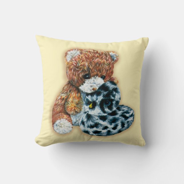 Niedliches Spielzeugteddy und Entenkinder, gelbes  Kissen (Vorderseite)