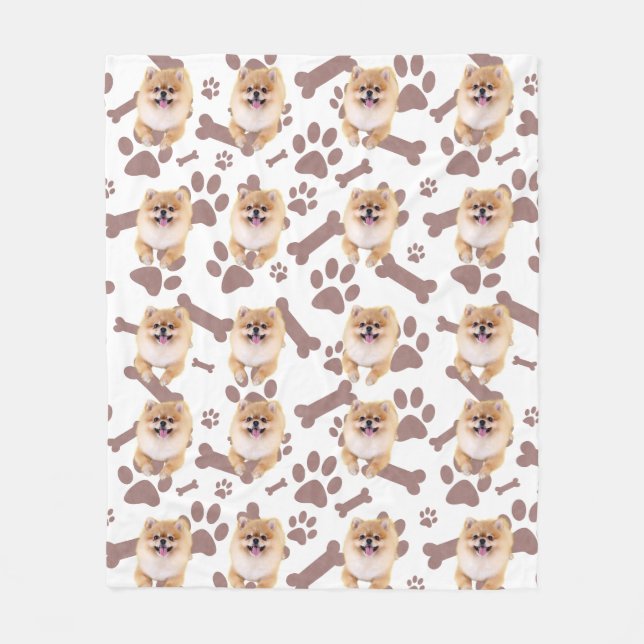 Niedliches Spitz- & Paw-Print-Design - Pet Lover Fleecedecke (Vorderseite)