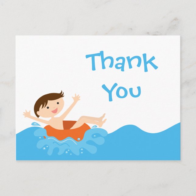 Niedliches Splash-Jungen Pool Party danke Ihnen Po Postkarte (Vorderseite)