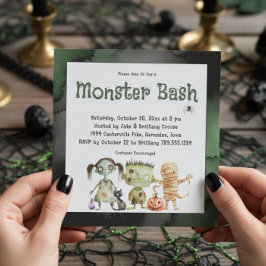 Niedliches Spooky Drei-Monster-Bash-Halloween-Part Einladung