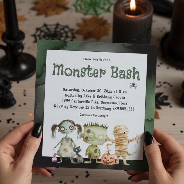 Niedliches Spooky Monster Bash Halloween-Party Einladung (Von Creator hochgeladen)