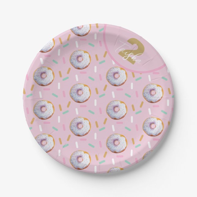 Niedliches Sprinkle Donut Wasserfarbmuster Pappteller (Vorderseite)