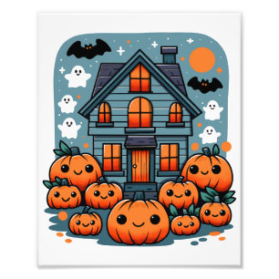 Niedliches Spuk House Halloween Pumpkins Ghosts & Fotodruck