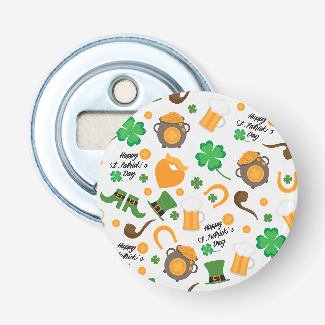 Niedliches St. Paddy's Day Irisches Themenmuster Flaschenöffner (Vorderseite)