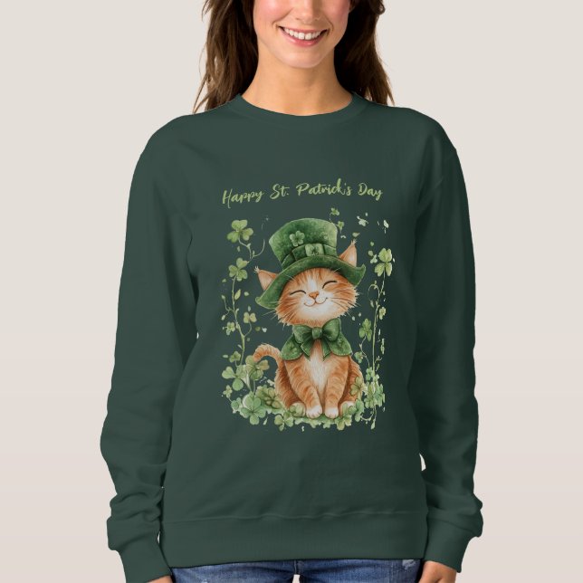 Niedliches St. Patrick's Day Cat Sweatshirt (Vorderseite)