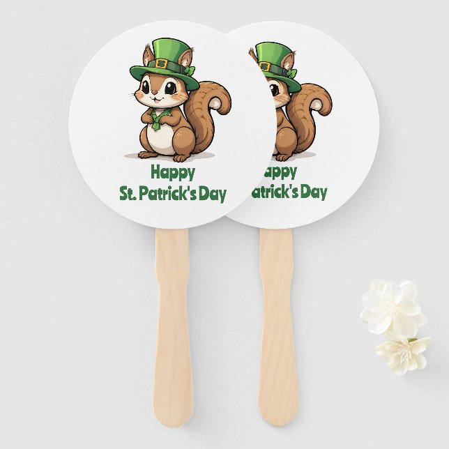 Niedliches St. Patrick's Day Eichhörnchen mit Grün Fächer (Vorne und Hinten)