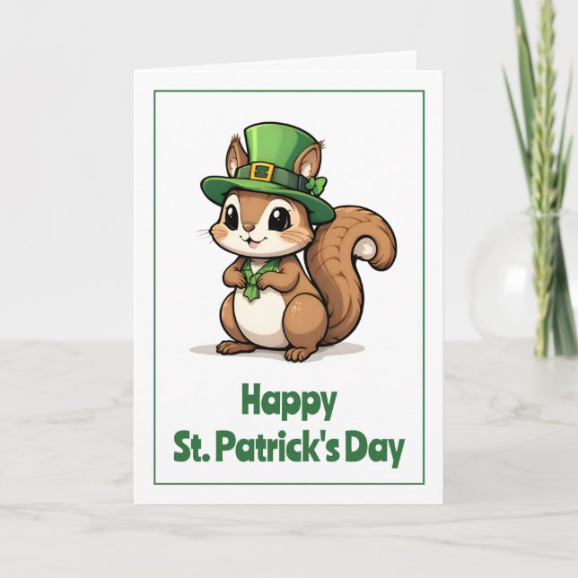 Niedliches St. Patrick's Day Eichhörnchen mit Grün Karte (Vorderseite)