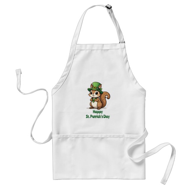 Niedliches St. Patrick's Day Eichhörnchen mit Grün Schürze (Vorne)