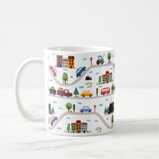 Niedliches Stadtbezirk Cartoon Muster Kaffeetasse