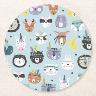Niedliches Stammes- Gesichts-Muster Runder Pappuntersetzer
