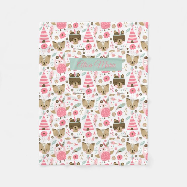 Niedliches Stammes- Tier-Baby Fleecedecke (Vorderseite)