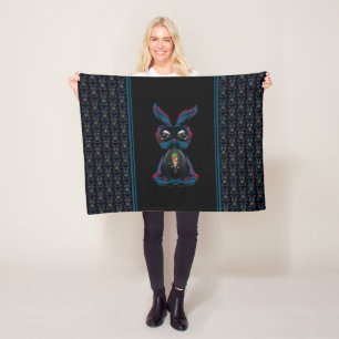 Niedliches Starlight Eyes Kaninchen in Yoga Pose M Fleecedecke