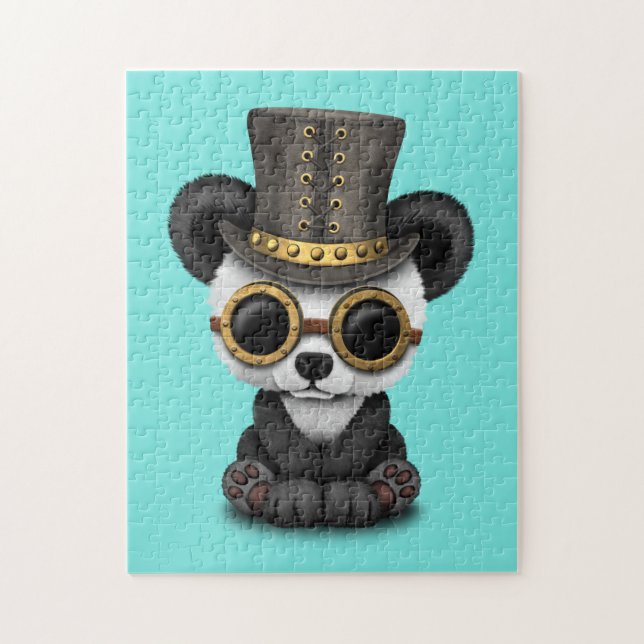 Niedliches Steampunk Baby-PandaBärenjunges Puzzle (Vertikal)