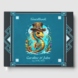 Niedliches Steampunk-Seepferd mit einem stilvollen Gästebuch