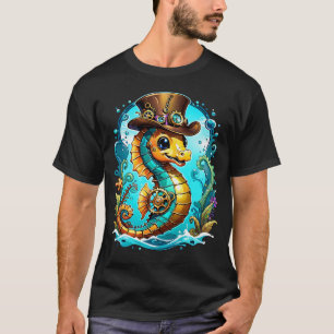 Niedliches Steampunk-Seepferd mit einem stilvollen T-Shirt