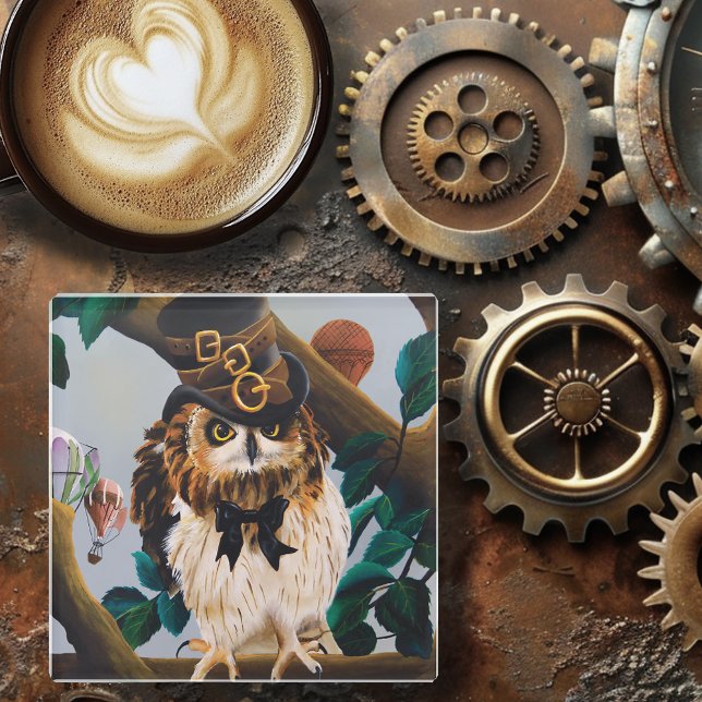 Niedliches Steampunk-Top-Hat-Owl Glasuntersetzer (Von Creator hochgeladen)