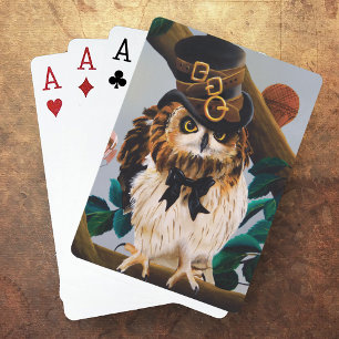 Niedliches Steampunk-Top-Hat-Owl Spielkarten