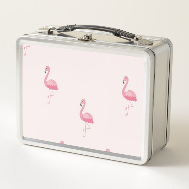 Niedliches stehend rosa Flamingo Metall Brotdose (Vorderseite)