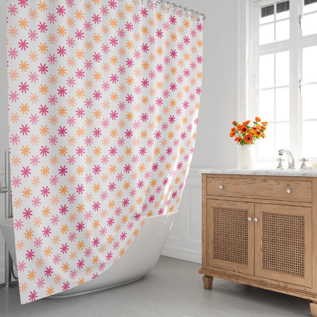 Niedliches Sternchen - Pinke und Orangen Duschvorhang (This cute asterisks pattern in pinks and oranges colors will make your bath an enchanting place.)