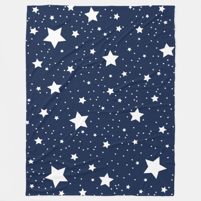 Niedliches Sternencosmos-Muster in Navy Blue und W Fleecedecke (Vorderseite)