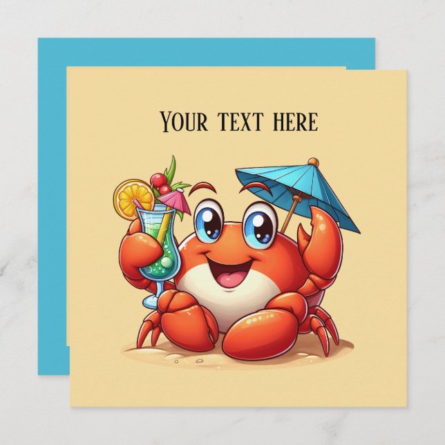 Niedliches Strandcocktail Krabben Party Einladung (Vorne/Hinten)