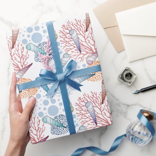 Niedliches Strandseashell-Korallenmuster Geschenkpapier (Schenken)