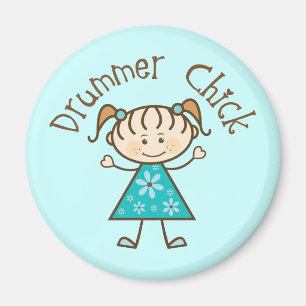 Niedliches Strichfigur-Mädchen Drummer Chick Magnet